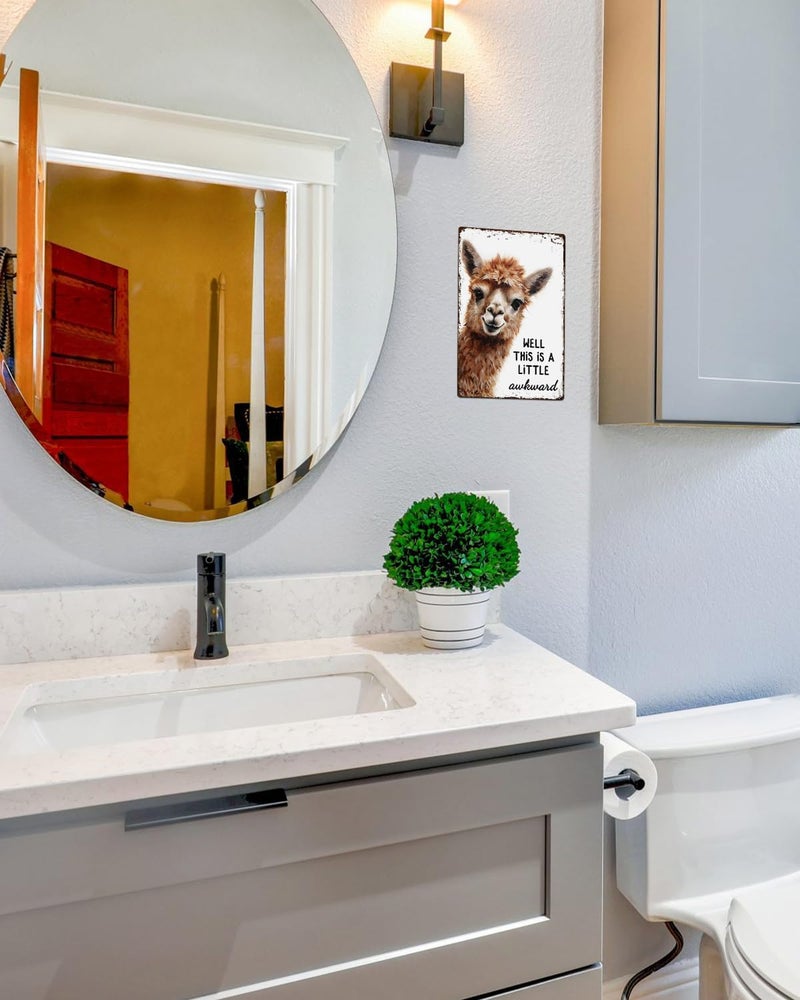 ALKB Funny Alpaca Metal Signs Farmhouse Bathroom Wall Decor Alpaca Lovers Gift 8 x 12 Inch - Image 2